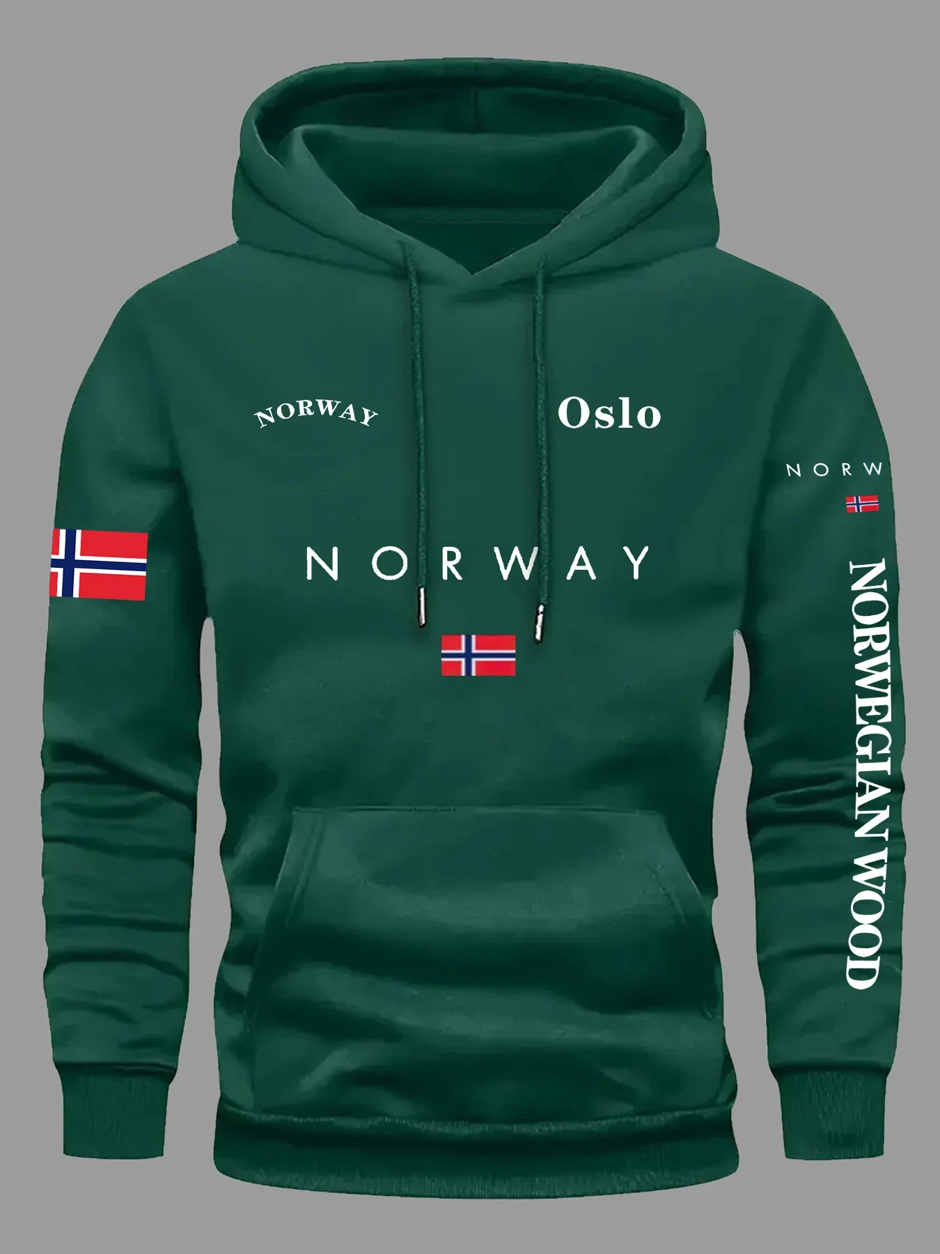 Oversized Men Hoodie, Norway Oslo Flag Letter Graphic Pullover Sweatshirt, Casual Street Style Autumn Winter Hooded Jacket