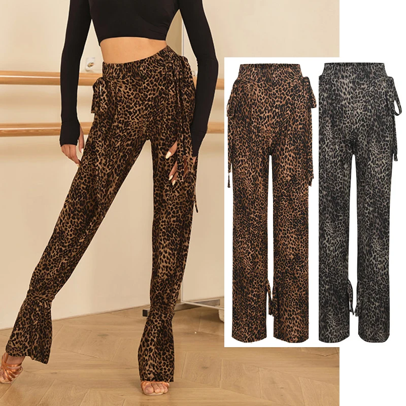 2 Styles ZYM Latin Dance Pants Women Chacha Ballroom Dance Practice Clothing Leopard Trousers Elastic Waist Adult Latin DNV28280