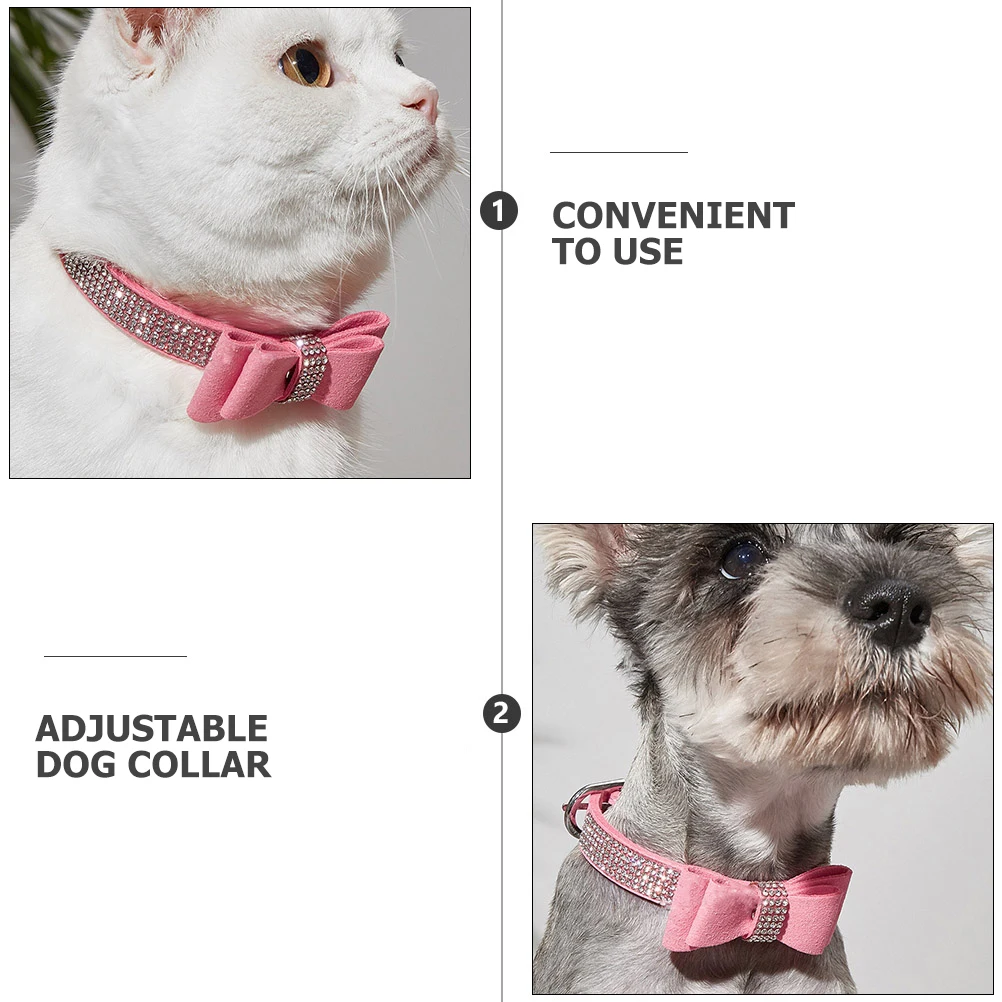 

1 set Adjustable Rhinestone Dog Collar Pink Bowknot Large Training Reusable Durable Pet Supplies