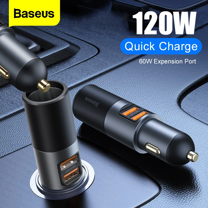 Baseus Dual USB Quick Car Charger QC 4.0 PD 3.0 120W Car Cigarette Lighter Splitter Socket Expansion For Driving Drive Recorder