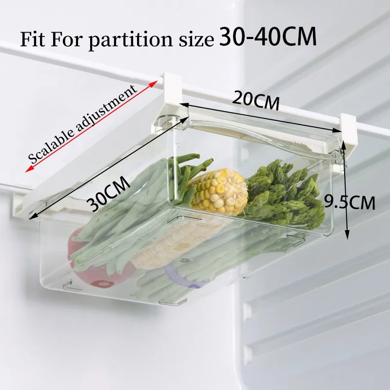 Kitchen Fruit Food Storage Box Plastic Clear Fridge Organizer Slide Under Shelf Drawer Box Rack Holder Refrigerator Drawer Box