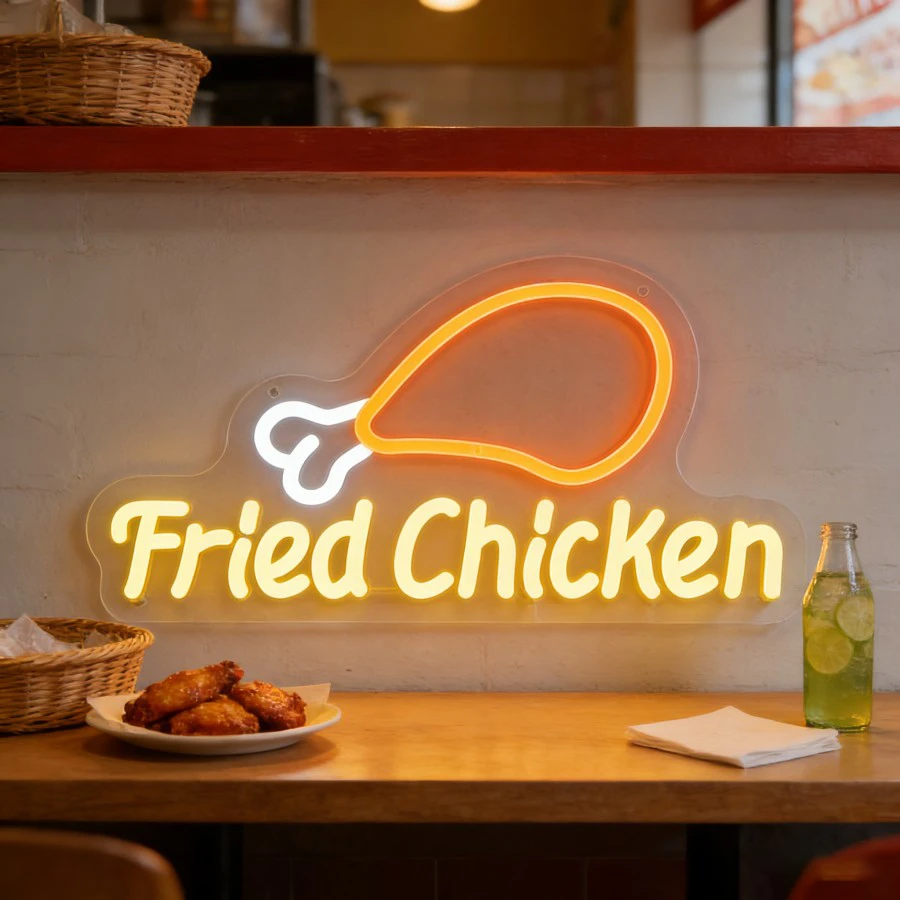 

Fried Chicken LED Neon Sign for Restaurant Wall Kitchen Decor USB Dimmable Fast Food Shop Diner Cafe Bar Light Up Sign Gift Idea