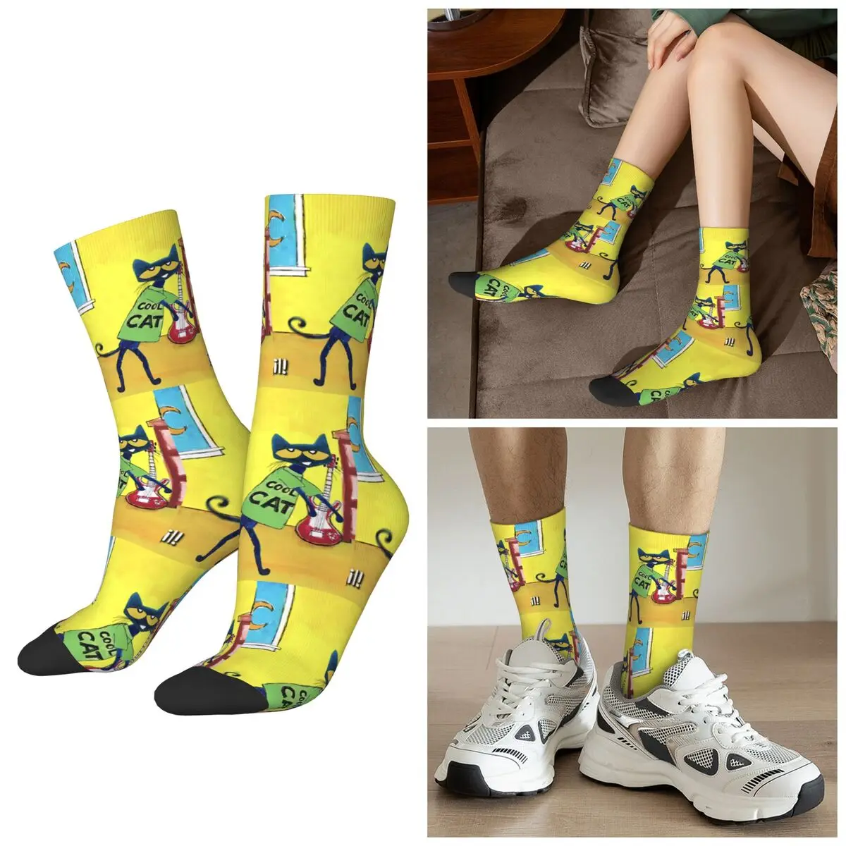 

Всесезонные носки Pete The Cat (5), Harajuku, спортивные носки средней длины, чулки в стиле хип-хоп для мужчин и женщин, подарки