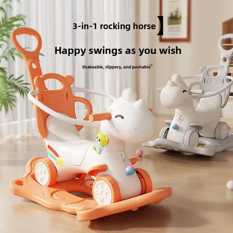 3-w-1 Koń na Biegunach Zabawka dla Niemowląt Małych Dzieci Zestaw do Zabawy dla Chłopców Dziewczynek Unisex Zabawki do Jazdy dla Dzieci w Wieku 1-6 Lat