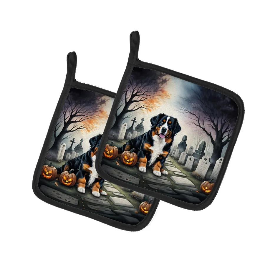 

Bernese Mountain Dog Spooky Halloween Pair of Pot Holders Kitchen Heat Resistant Pot Holders Sets Oven Hot Pads for Cooking Bak