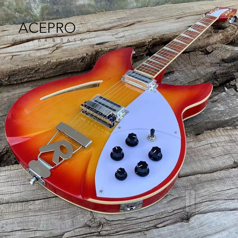 360 Electric Guitar Cherry Burst Semi Hollow Body R Shaped Tailpiece, Rosewood Fingerboard, High Quality 6 String Guitarra