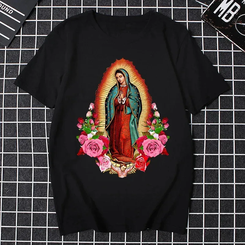 Religious Women Tshirt Male Virgin Mary T Shirt Causal Our Lady of Guadalupe Shirt Saint Christian Clothes Catholic T-Shirts