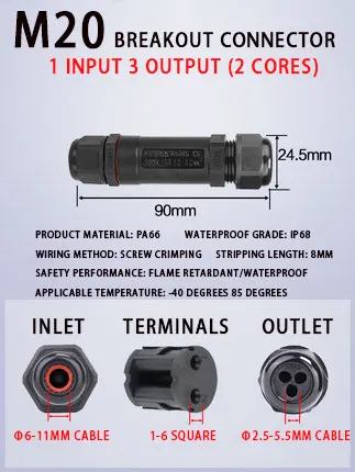 IP68 Waterproof Connector Assembly Type Wire And Cable Breakout Connector 2/3/4/5PIN Outdoor LED Lighting Sealed Connector 1PCS