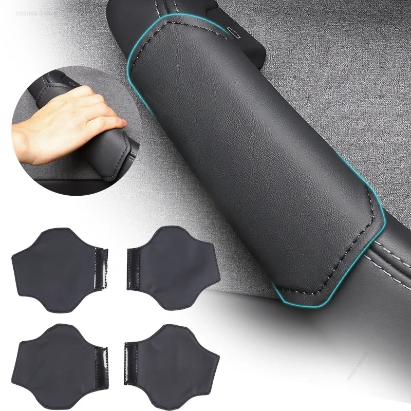 Leather Handlebar Grip Cover Car Interior Door Handle Gloves Protection Cover for Tesla Model Y Juniper Model 3 Highland 21-26