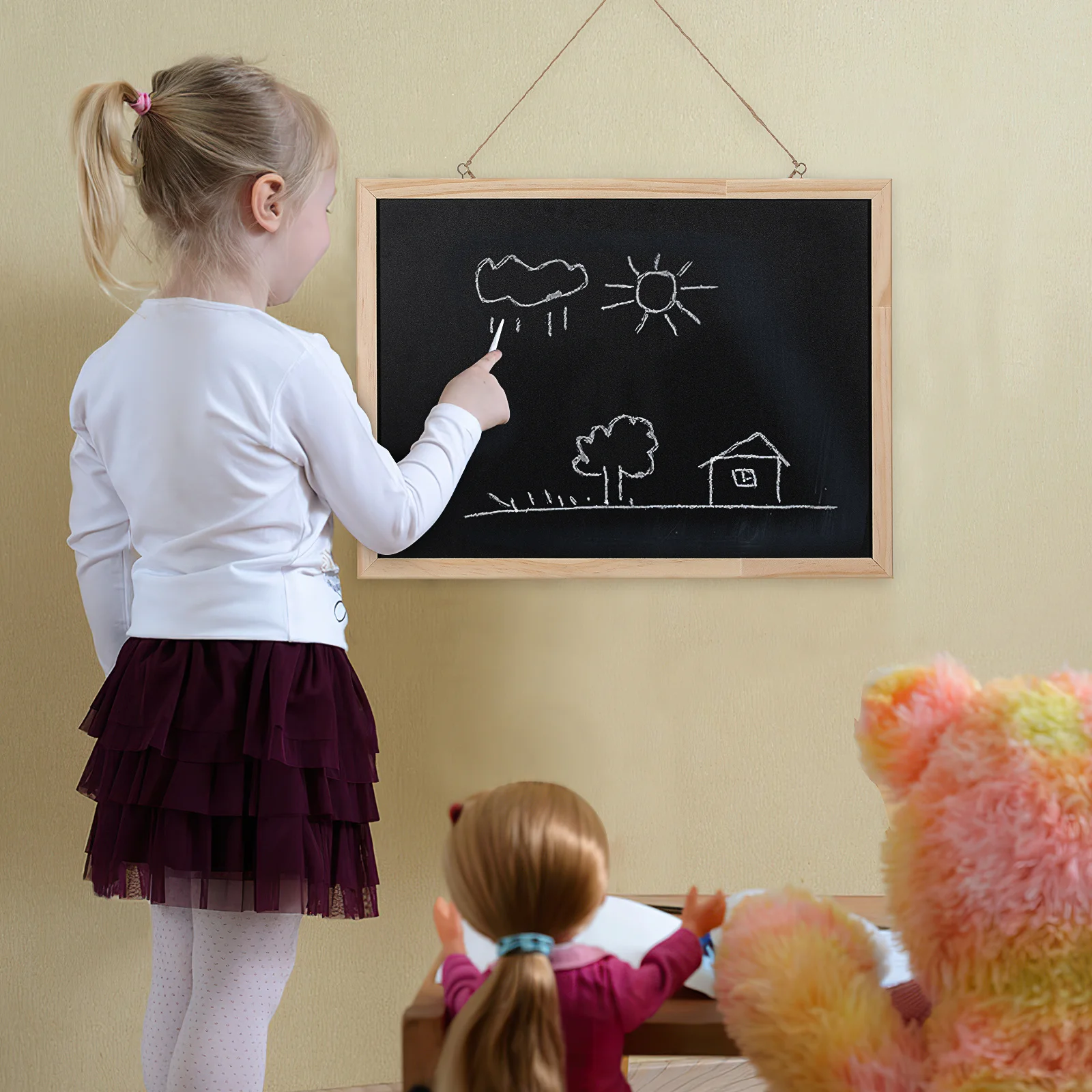 

Hanging Wooden Chalkboard For Wall Rustic Framed Blackboard Smooth Writing Surface Space Saving Mounted Message Board For