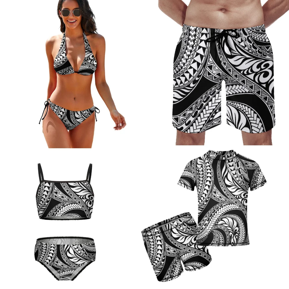 Customized Polynesian Family Swimwear Women's Bikini Men's Swimwear Hawaii Vacation Beach Family Swimwear 2023 Art Pattern Print