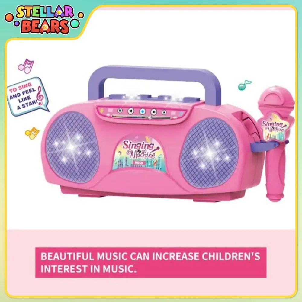 Portable Singing Machine with Lights Microphone Radio Music Speaker Karaoke Children's Toy Musical Instrument Girl Birthday Gift