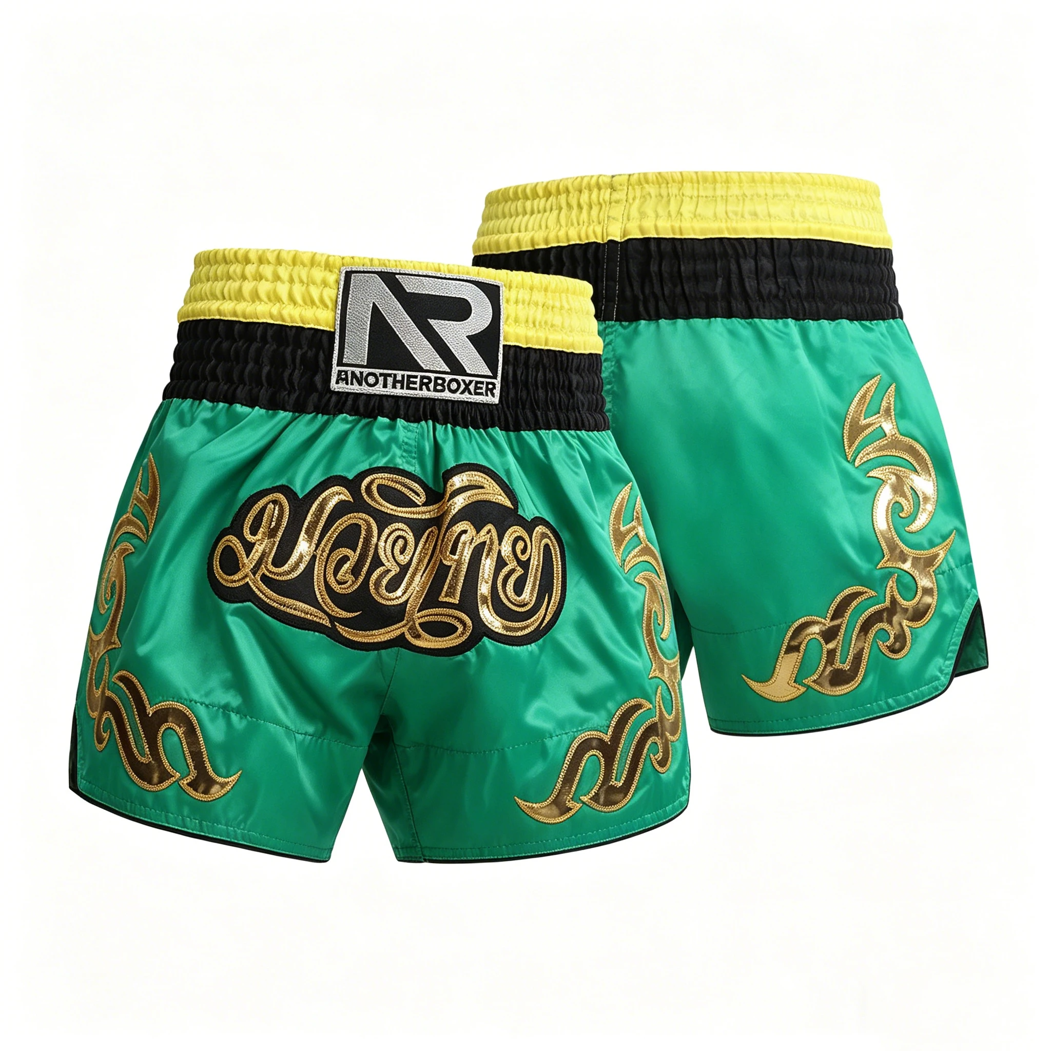 Kurze Muay Thai Boxshorts aus Satin für Männer, Frauen und Kinder, MMA Kampfsport Boxeo Kleidung, Gym Cage Fight Kickbox-Shorts, Grün