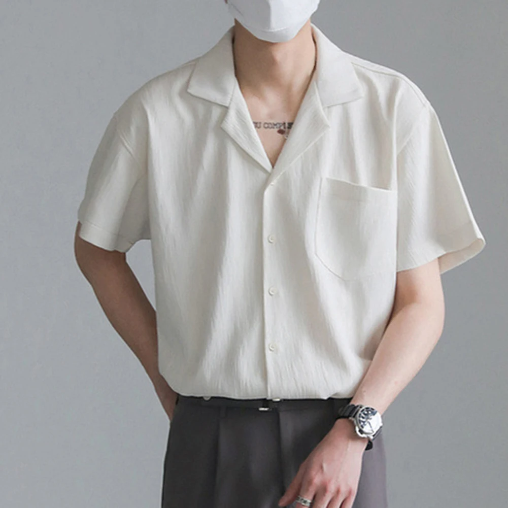 

Ice Silk Short-sleeved Shirts Men Non-ironing Drape Solid Color Short Sleeve Shirt Oversized All-match Loose T-shirt Streetwear