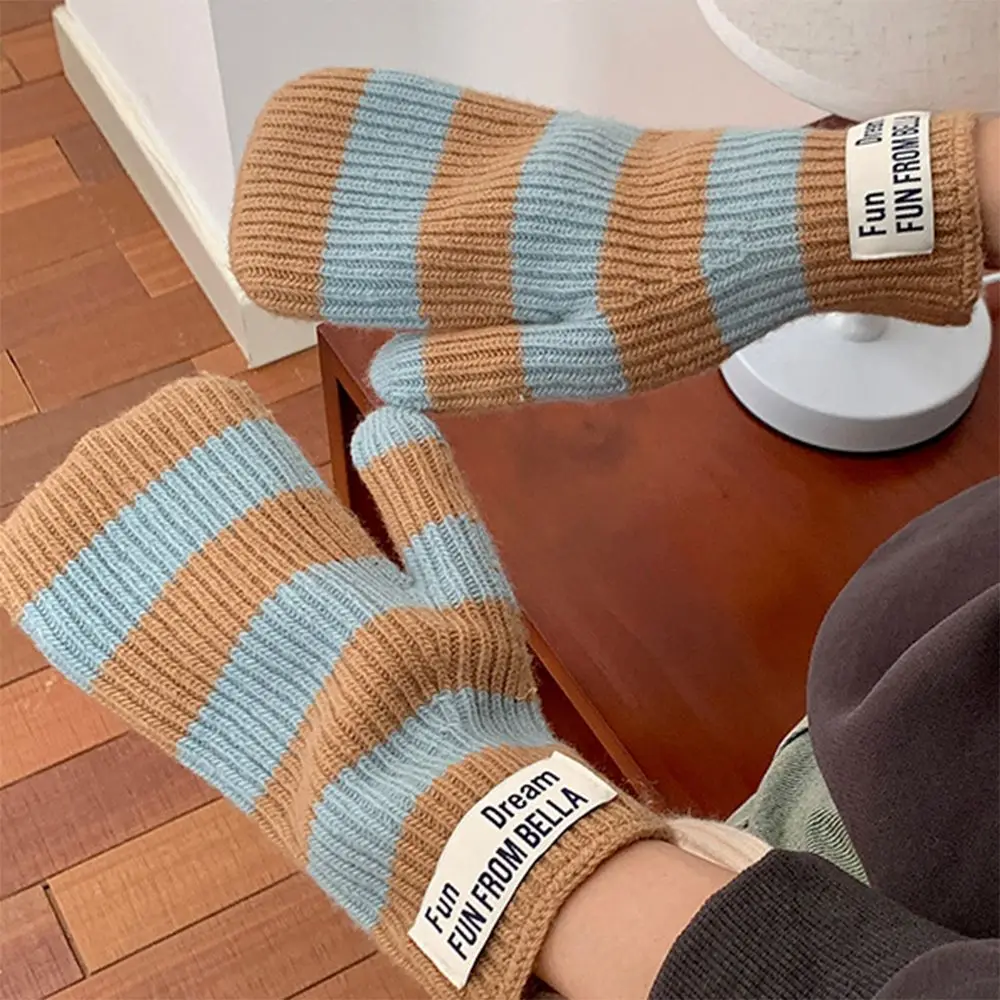 

Простые утолщенные зимние теплые перчатки для верховой езды, корейские удлиненные полосатые перчатки, морозостойкие женские перчатки для электромобилей