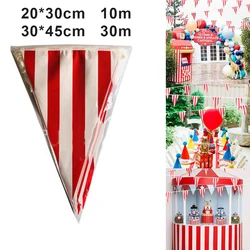 10/30M Red White Striped Pennant Flag Banner Circus Carnival Theme Party Decoration Wall Hanging Triangle Garland Home Decor