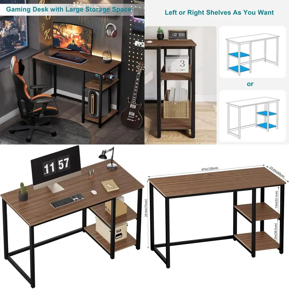 

Компьютерный стол 47 дюймов с двухуровневыми полками. Прочные столы для домашнего офиса с большим пространством для хранения. Современный игровой стол. Учебный письменный стол L.