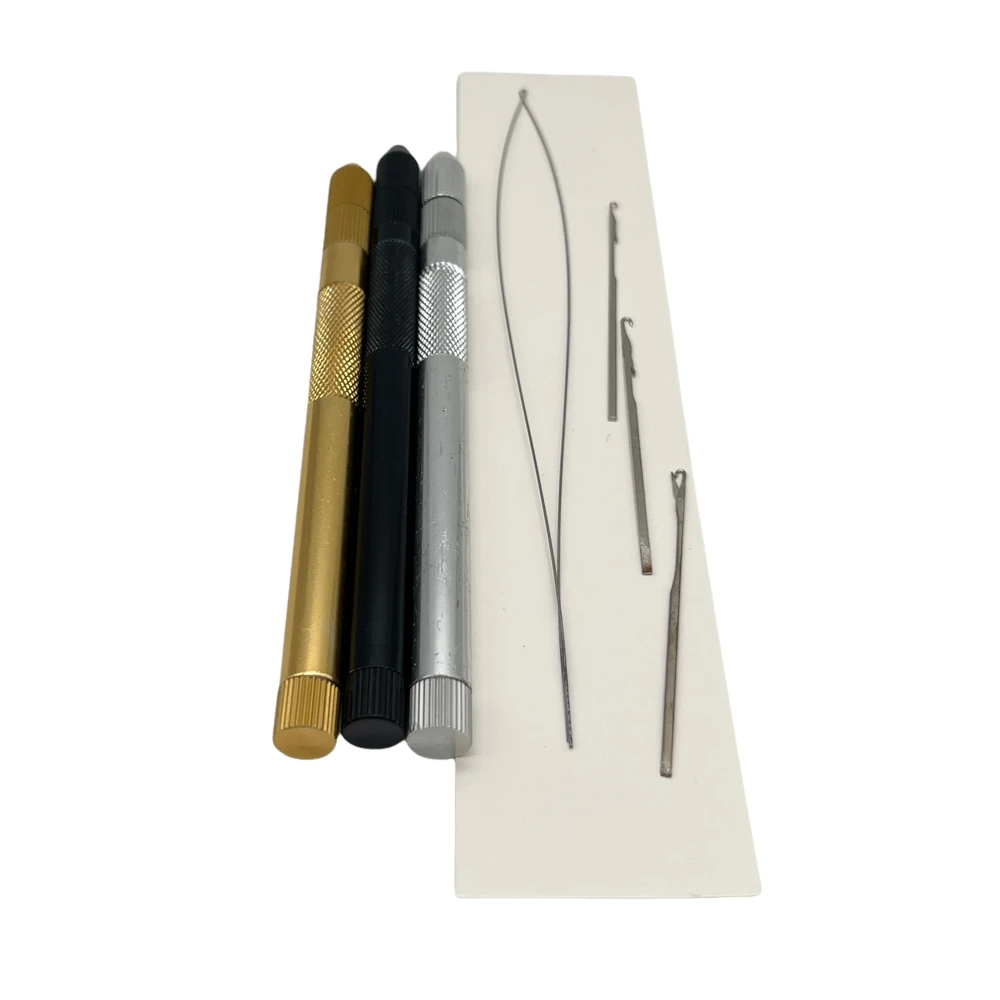 

3 color 1 set hair extension metal pipe with 3 pieces needle pin 1pc hair extension loop