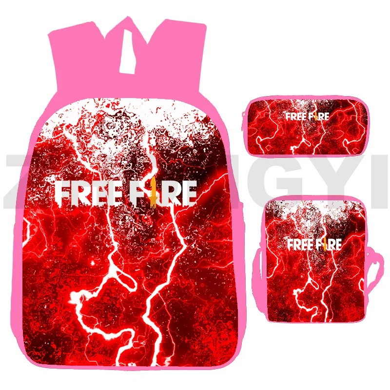 12/16 Inch Anime Free Fire Garena Back Pack Backpacks Kids 3 Pcs/Set Cartoon Free Fire Game  3D Pink School Bags for Teenager