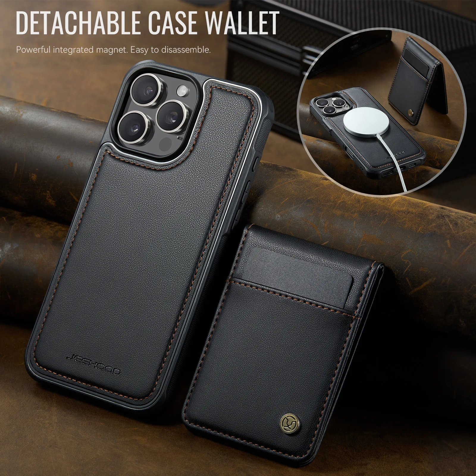 

Чехол-кошелек 2-в-1 с магнитной застежкой из кожи для iPhone 17 Pro Max 13 11 12 14 15 16 Pro Max Plus с подставкой и отделением для карт