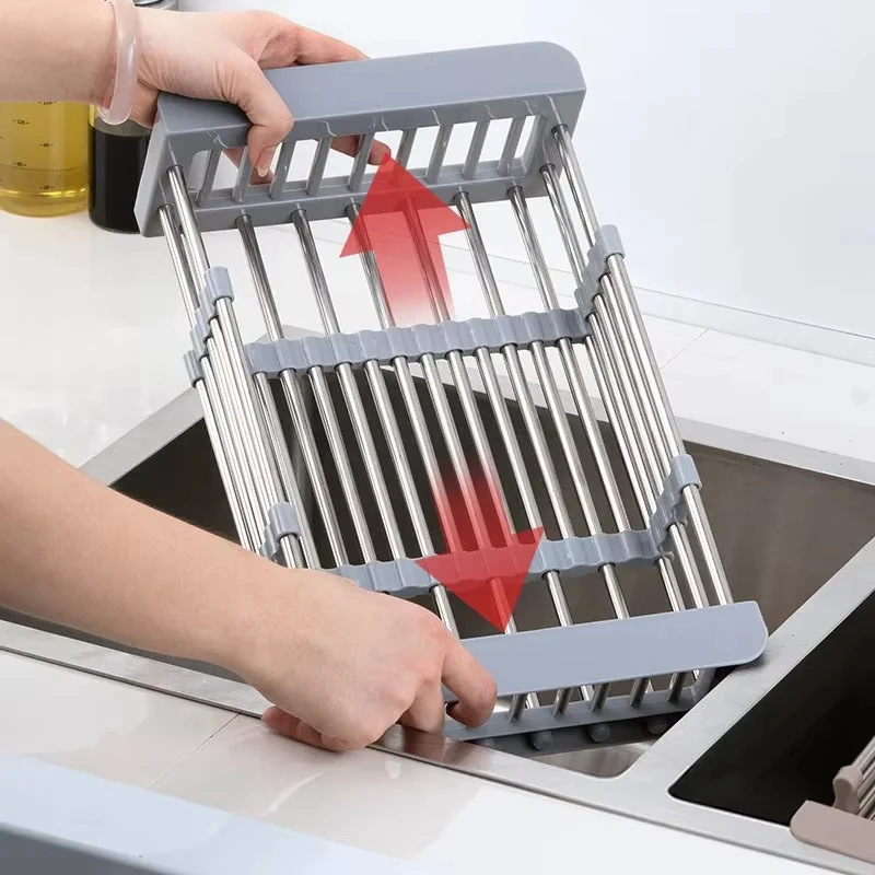 Kitchen Sink Drain Rack Stainless Steel Extendable Dish Drying Rack Drain basket Fruit Vegetable Washing Drainer Storage rack - Image 4