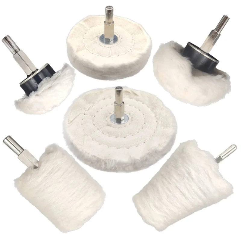 Cotton Polishing Buffing Wheel 6mm Shank 40/50/55/60/65/75/100mm White Tapered/Column/Mushroom/T-Shaped Grinding Head For Drill