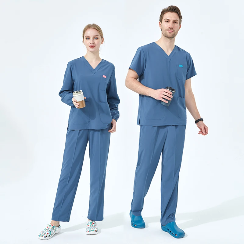 Essential Scrub Sets Female Surgical Uniforms Nurse Top and Pant Pet Hospital Nursing Suits Stretch Beautician Workwear S03