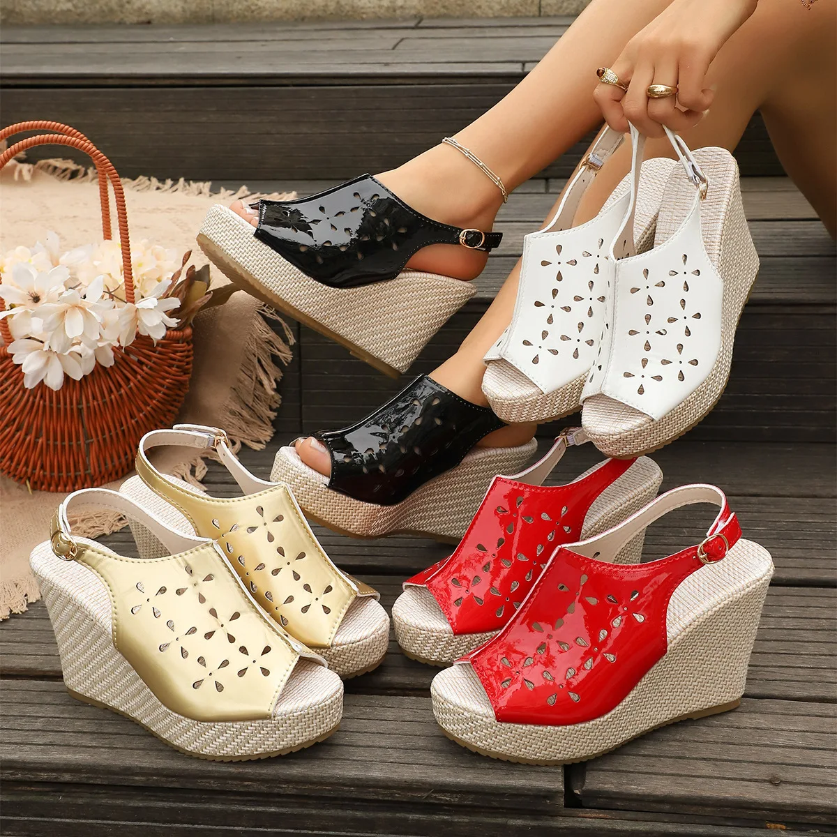 Plus Size Shoes for Women 35-42 Summer Peep Toe Platform Wedge Buckle Strap Non-slip Sandals Party Evening Dress Footwear view 2