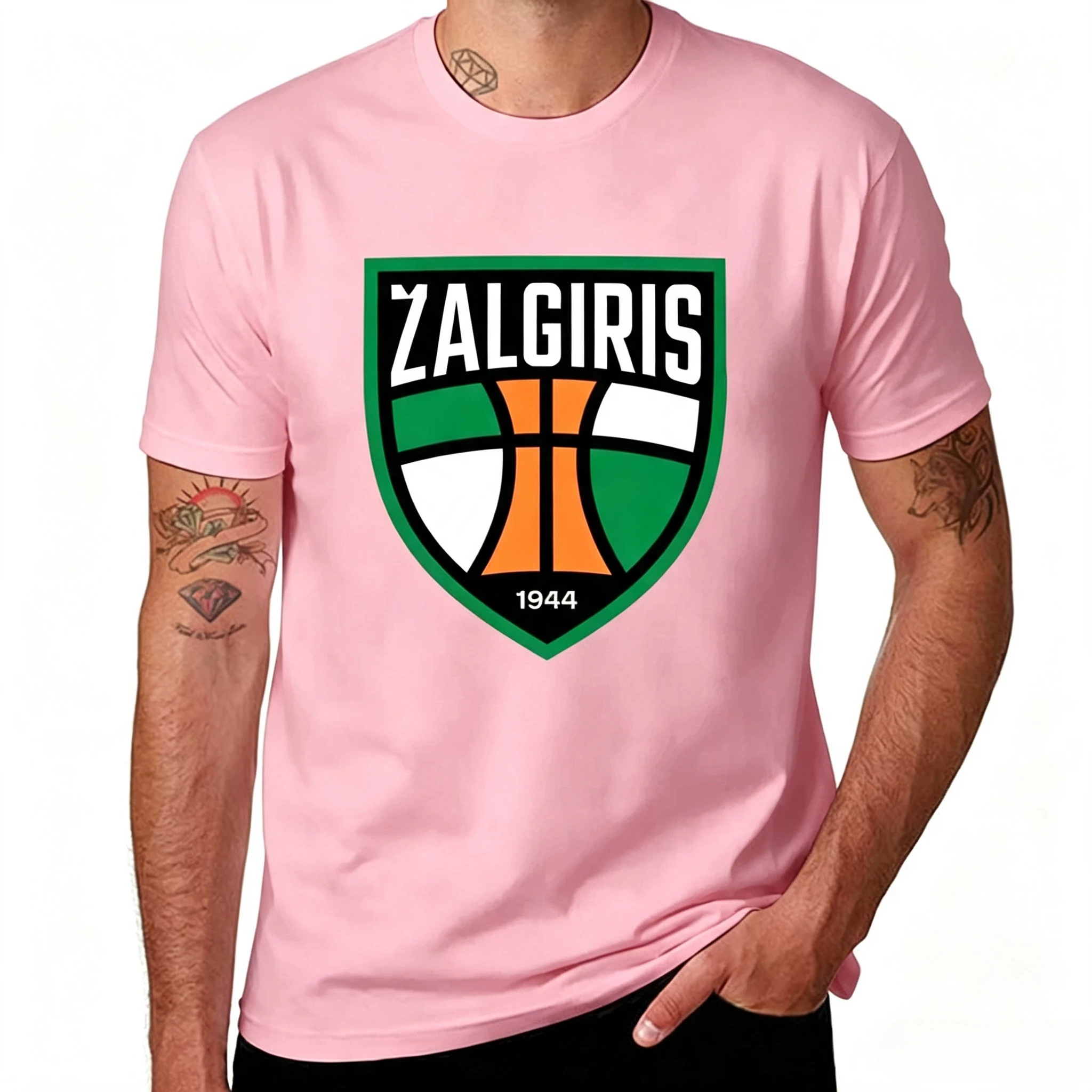 Herren ZALGIRIS 1944 Basketball-Logo T-Shirts Vintage Sportteam-Print Baumwoll-T-Shirt Lässiges Atmungsaktives Streetwear-Oberteil Bequem – Detail 8
