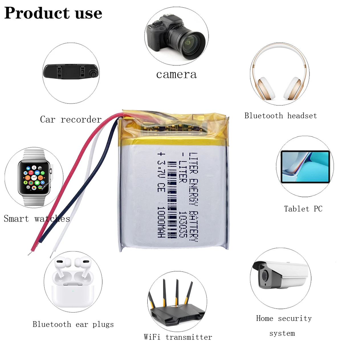 Bateria de 3 linhas para gps, 3.7 v, 103035, 1000 mah