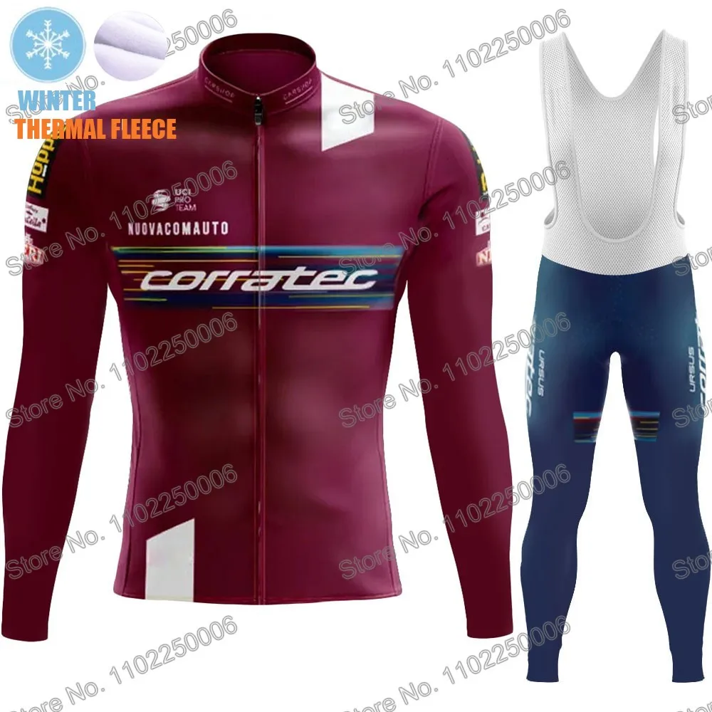 Corratec 2023 Cycling Jersey Long Sleeves Set Winter Clothing Men Road Bike Thermal Jacket Suit Pants MTB