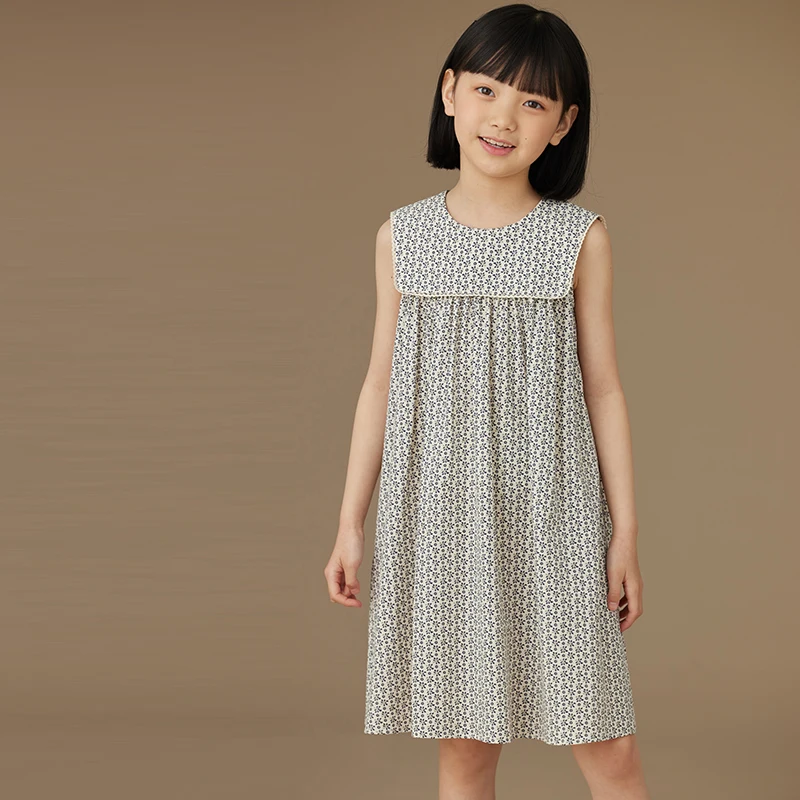 Kids Clothes Girl Floral Navy Collar Kids Long Dress Fresh and Childlike Cute Girl Baby Birthday Dress Summer Dress Sundress