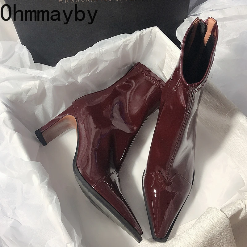 High Heel Women Short Boots Fashion Zippers Shoes Retro Style Autumn Winter Pointed Toe Ladies Dancing Party Prom Shoes