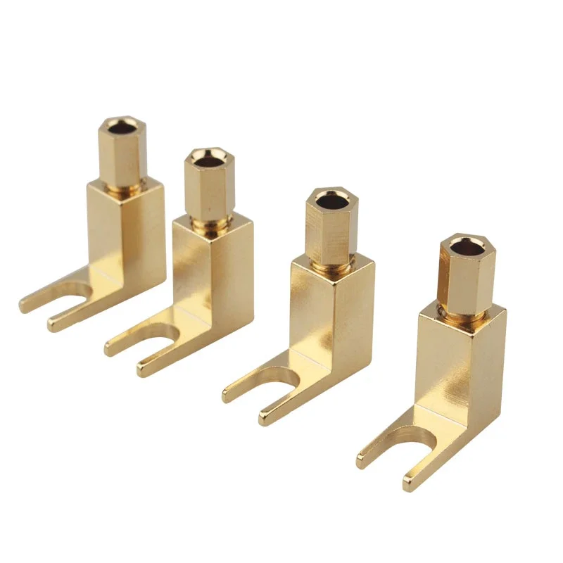 4pcs Copper Gold-plated Y Spade Plug To Banana Plug HiFi Audio Tube Amplifier Antique Machine Plug Connector