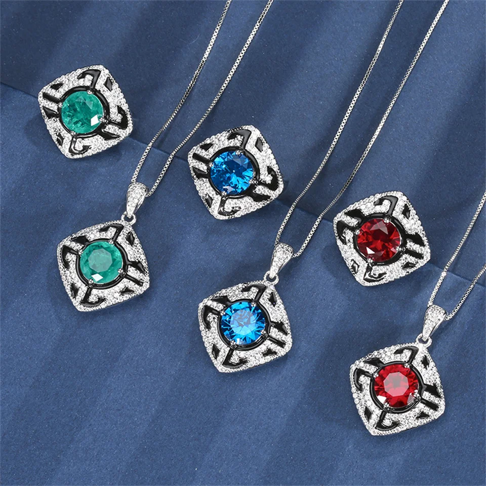 

Red Corundum Round Elegant Luxury Jewelry Set Main Stone 10mm Colored Gemstone Necklace Ring Set Fashion Stainless Steel Jewelry
