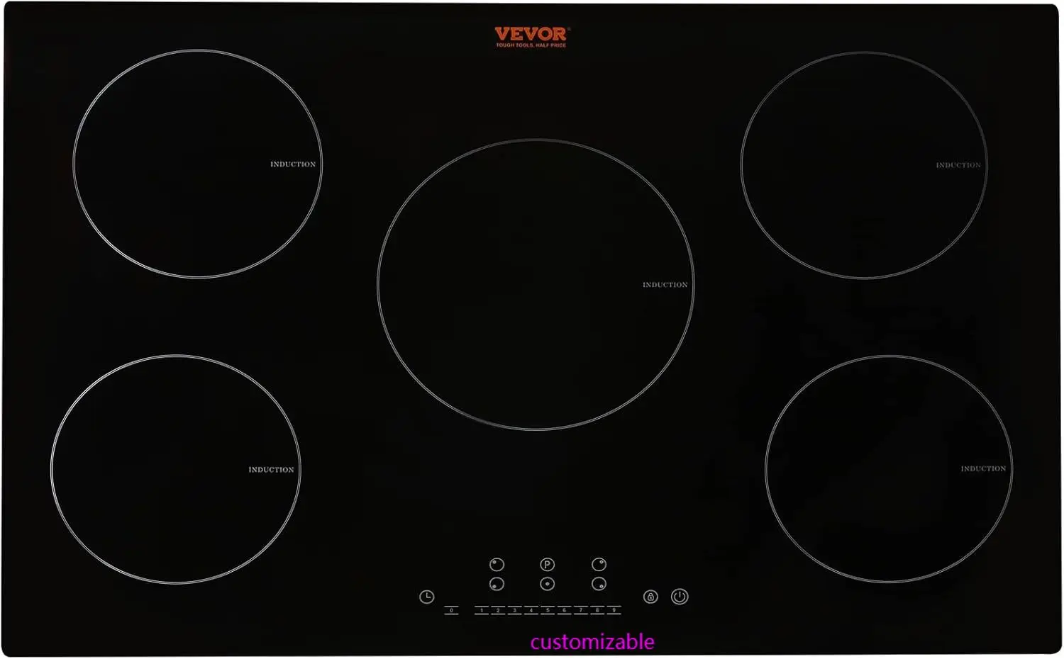 

Electric Cooktop, 5 Burners, 30'' Induction Stove Top, Built-in Magnetic Cooktop 9200W, 9 Heating Level Multifunctional Burner
