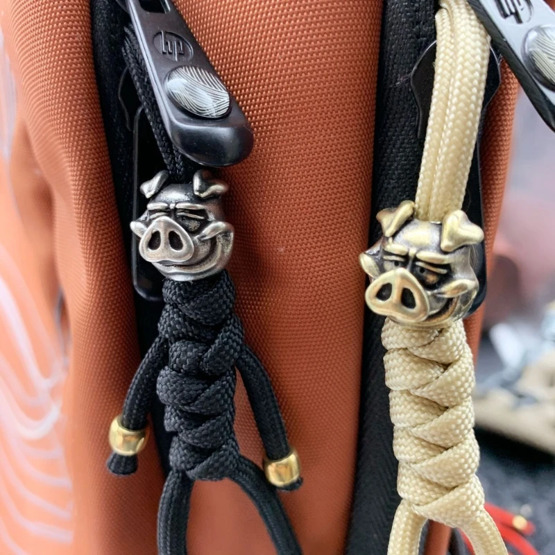 White Pig Brass Pure copper pig Knife Beads Key Ring Pendants Vintage Silvery Pig Rope Bead Paracord Car Accessories