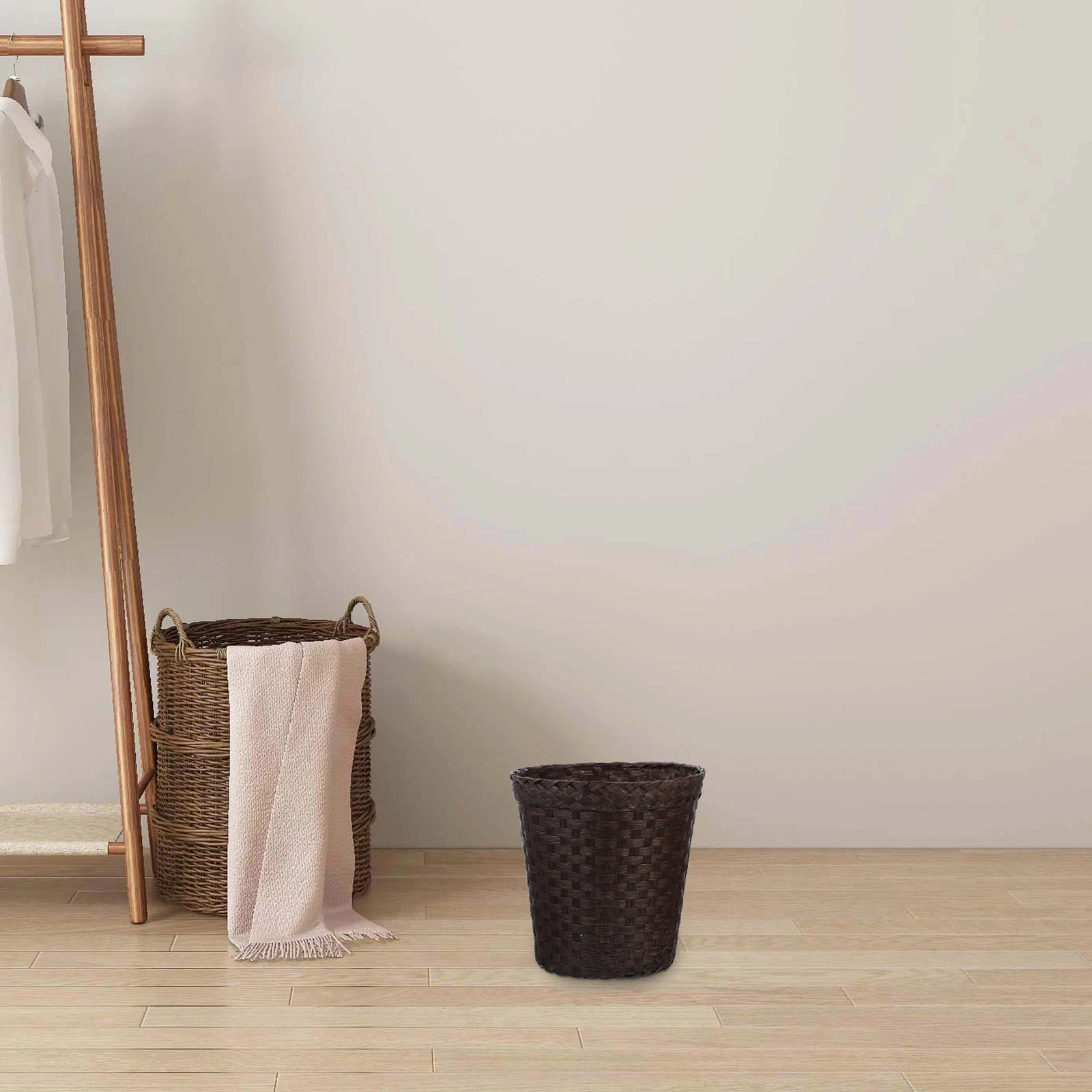 

Paper Rattan Storage Bin Garbage Basket Khaki Color Decorative Waste Laundry Multi Wastebasket Personalized Straw