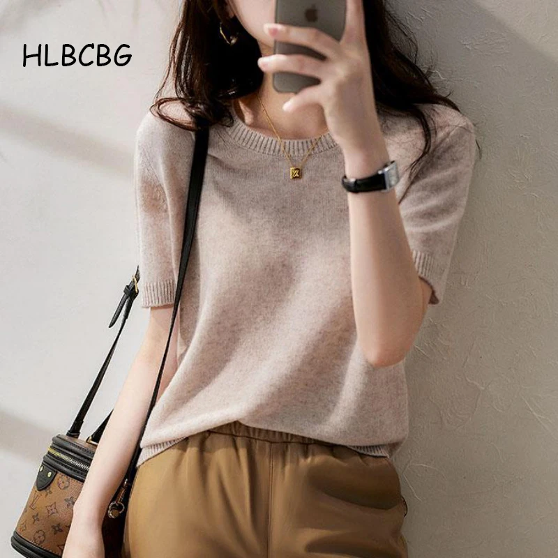 

HLBCBG Basic Spring Summer Soft Women T Shirt Top Fashion O-Neck Knitted Casual Tee Shirt Loose Female Short Sleeves T-Shirt