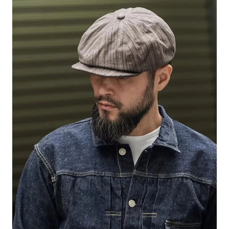

Bronson Vintage Old-Time Yarn-Dyed Striped Hat Round-Crowned Newsboy Cap Retro Painter's Hat