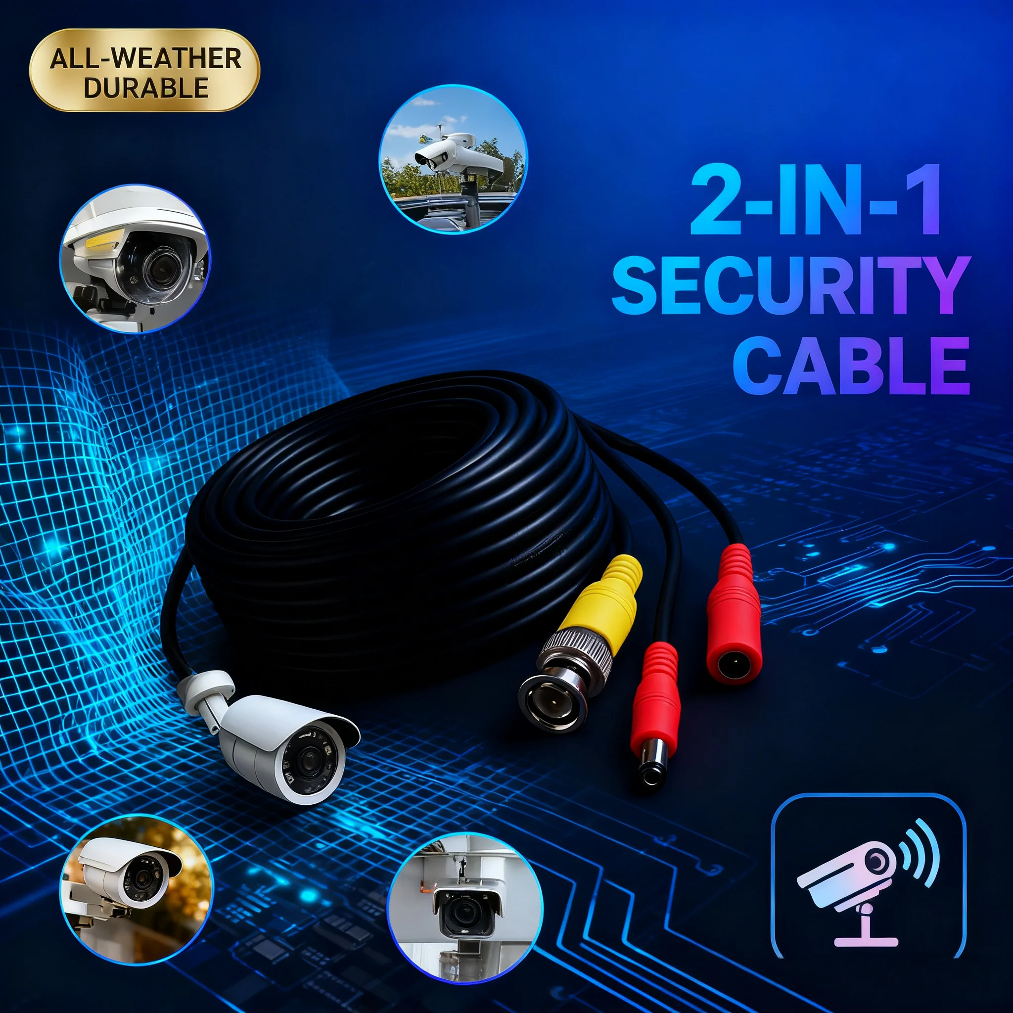Winter Use Stable 2 in 1 BNC DC Power CCTV Cable 5m-30m Long Distance For Home For Shop Security Cameras