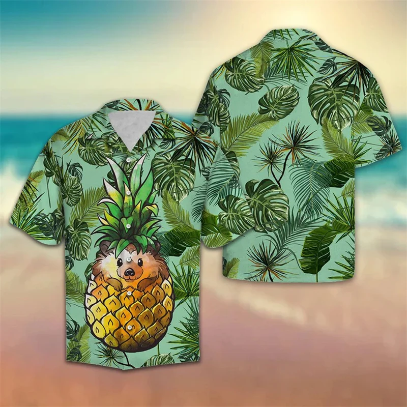 

Tropical Pineapple Graphic Hawaiian Shirts Summer Fashion Short Sleeve 3D Printed Shirt Loose Breathable Vacation Lapel Blouse