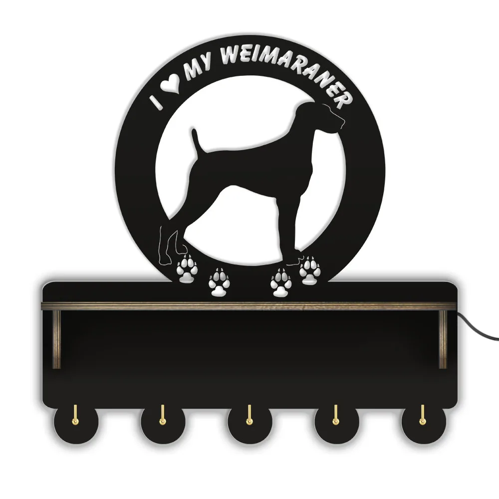 Germany Dog Breed I Love My Weimaraner Wall Hook Coat Hanger With Display Rack Home Decor Wooden Key Organizer With 5 Key Hooks