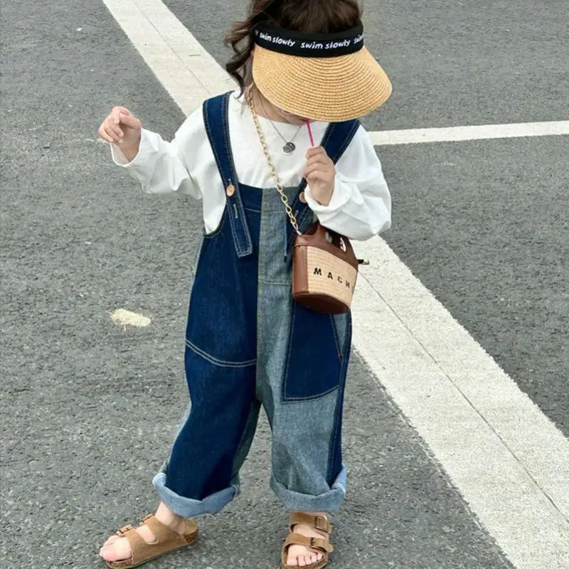 2024 Autumn New Children Denim Overalls Baby Boy Casual Trousers Girls Loose Overalls Infant Jeans Strap Pants Kids Clothes