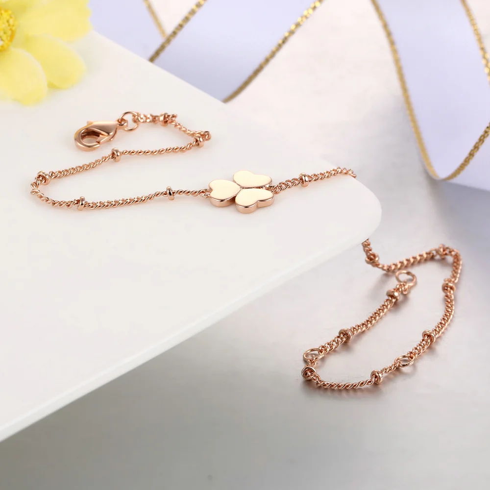 Heart Clover Charming Bracelet Rose Gold Color Jewelry Party Wedding Gift For Women Top Quality H142