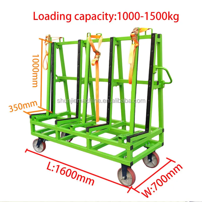 Production Workshop Designed 1600mm Length Heavy-duty Glass Slate Slab Transport Rack Glass Trolley