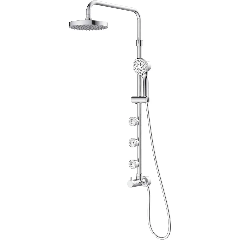 

Shower System with 8" Rain Showerhead, 3 Dual-Function Body Spray Jets, 5-Function Hand Shower, Polished Chrome