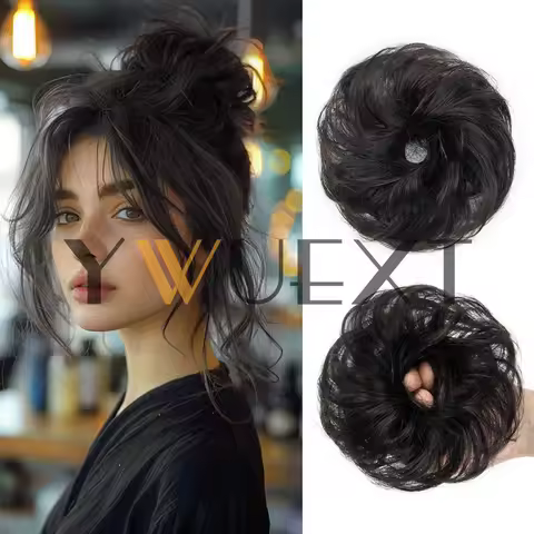 Curly Natural Human Hair Bun Chignon Updo Donut Real Hair Extensions Flexible Elastic Band Hair Piece 9 Colors Available product image