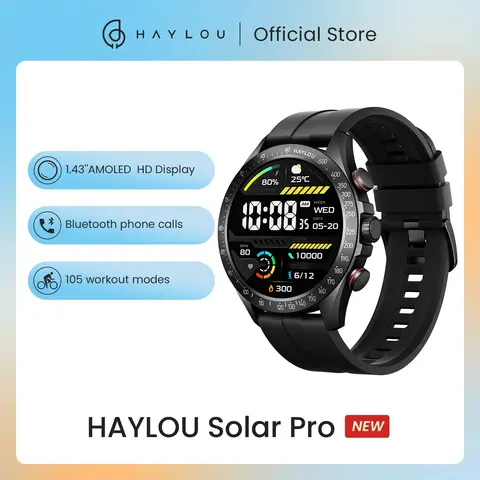 HAYLOU reloj inteligente Solar Pro, accesorio de pulsera resistente al agua con Pantalla AMOLED de 1,43 pulgadas, Bluetooth, llamadas telefónicas y asistente de voz
