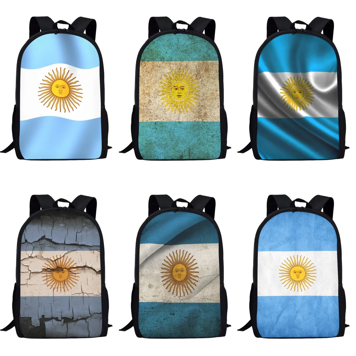 Bolsa escolar infantil de grande capacidade, mochila casual de academia para meninas e meninos, bolsa estilo simples, bandeira da Argentina, mulheres e homens